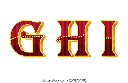 Broadway Style Alphabet Letter with Red and Gold Color Vector Set