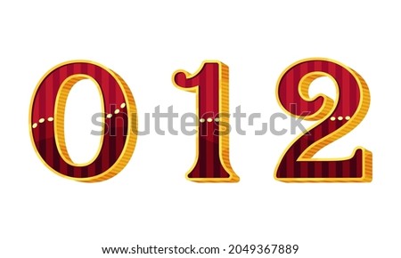 Broadway Style Number and Numeral with Red and Gold Color Vector Set