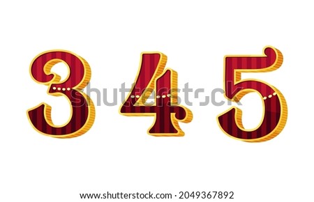 Broadway Style Number and Numeral with Red and Gold Color Vector Set
