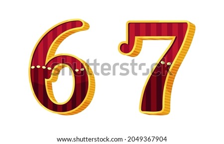Broadway Style Number and Numeral with Red and Gold Color Vector Set
