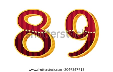 Broadway Style Number and Numeral with Red and Gold Color Vector Set
