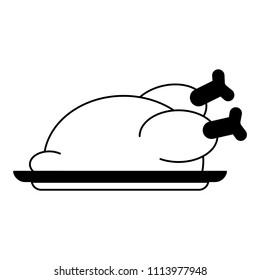Broaster chicken on dish in black and white