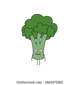 Broccoli with an angry expression. Vector character on a white background.