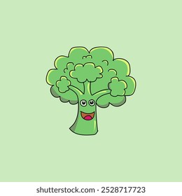 Imagen de Vector animada de brócoli adecuada para iconos de dibujos animados, verduras, logotipos, tiendas de verduras, animaciones, videos, etc.