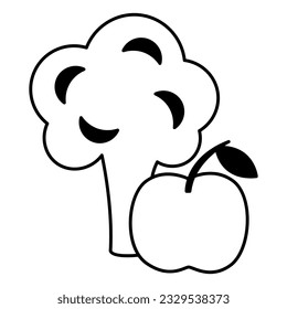 Broccoli and apple icon, fruit and vegetable, healthy eating , icon, illustration lineart illustration  