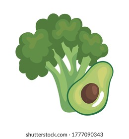 broccoli and avocado design, Vegetable organic food healthy fresh natural and market theme Vector illustration