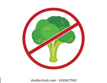 Broccoli ban vector. Stop broccoli vector. Disgusting broccoli graphic illustration. Broccoli isolated on a white background. No Diet vector