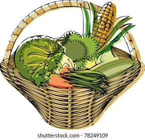 broccoli basket vegetables market cabbage carrot corn french beans cucumber