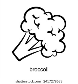 Broccoli Black Outline - Blank Fill Vector Art Flat Design Illustration  
