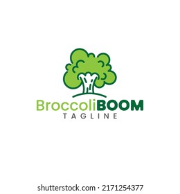 Broccoli boom logo. vegetable logo with broccoli base shape