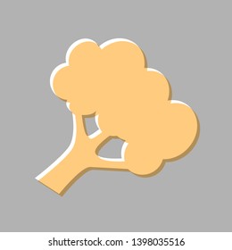 Broccoli branch sign. Emboss effect with light orange icon on gray background.