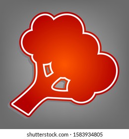 Broccoli branch sign. Flat red icon with linear white icon with gray shadow at grayish background. Illustration.