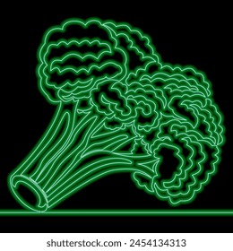 Broccoli branch sign. Green Agriculture plant Salad ingredient Diet Vegan food. Vegetable farm icon neon glow vector illustration concept