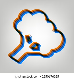 Broccoli branch sign. Stroked Icon in orange, azure and old lavender Colors at gray Background. Illustration.