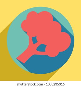 Broccoli branch sign. Sunset orange icon with llapis lazuli shadow inside medium aquamarine circle with different goldenrod shadow at royal yellow background.