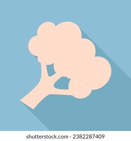 Broccoli branch sign. Unbleached silk Icon with very long shadow at dark sky blue background. Illustration.