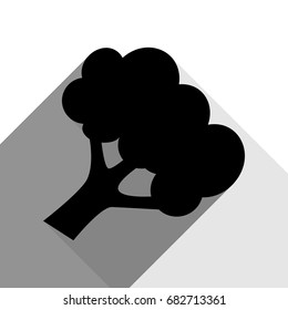 Broccoli branch sign. Vector. Black icon with two flat gray shadows on white background.