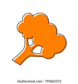 Broccoli branch sign. Vector. Black line icon with shifted flat orange filled icon on white background. Isolated.