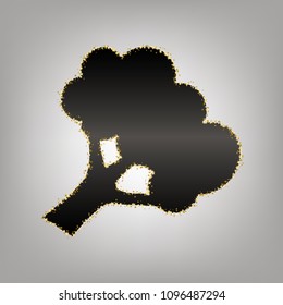 Broccoli branch sign. Vector. Blackish icon with golden stars at grayish background.