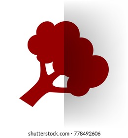 Broccoli branch sign. Vector. Bordo icon on white bending paper background.