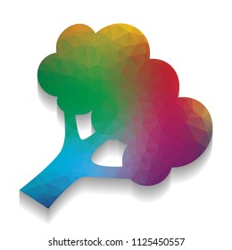Broccoli branch sign. Vector. Colorful icon with bright texture of mosaic with soft shadow on white background. Isolated.