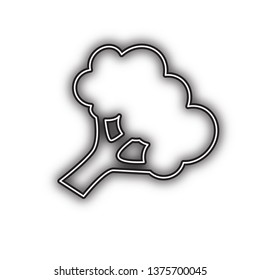Broccoli branch sign. Vector. Double contour black icon with soft shadow at white background. Isolated.