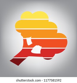 Broccoli branch sign. Vector. Horizontally sliced icon with colors from sunny gradient in gray background.