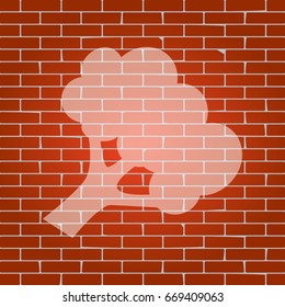 Broccoli branch sign. Vector. Whitish icon on brick wall as background.