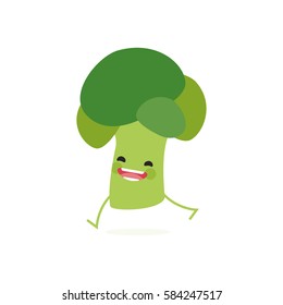 broccoli (Brassica oleracea) with cute face. Illustration funny and healthy food cartoon. Isolated.
