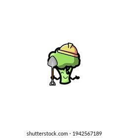 Broccoli Builder Cartoon Character Design Vector Illustration Mascot. Cute, Happy, And Fun Style. Recommended For Vegetable Shop Logo.