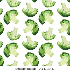 Broccoli cabbage from different angles and different sizes. Seamless pattern in vector. Suitable for backgrounds and prints.