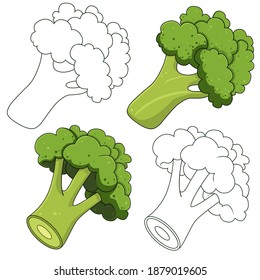 Broccoli cabbage icon set. Set of broccoli in a cartoon style, isolated 
 vector illustration on white background