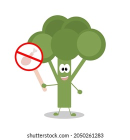 Broccoli Cabbage on an isolated background. Vegetarianism. Stop the meat. Cute character for design. Illustration. Vector.