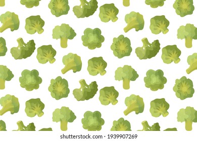 Broccoli Cabbage seamless pattern. Broccoli in cartoon style. Healthy lifestyle, diet, fresh vegetarian food. Vector illustration