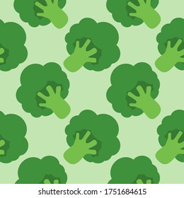 Broccoli cabbage seamless pattern. Flat vegetable broccoli. Fresh green Vegetable, Vegetarian, vegan Healthy organic food. Different sizes of broccoli. Flat vector illustration