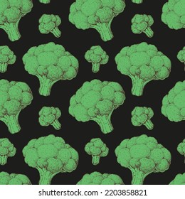 Broccoli cabbage seamless pattern. Hand drawn background. Vector illustration. Hand drawing illustration. Broccoli cabbage vegetable hand drawn backdrop.