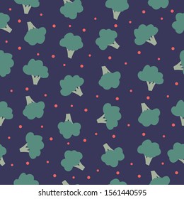 Broccoli cabbage vector seamless pattern. Organic healthy food texture for kitchen wallpaper, fabric, paper. Vegan, farm food background.Hand drawn flat style vector. Detox natural product. 