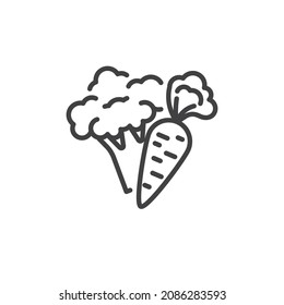 Broccoli and carrot line icon. linear style sign for mobile concept and web design. Healthy food outline vector icon. Symbol, logo illustration. Vector graphics