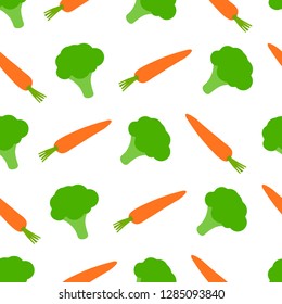 Broccoli and carrots seamless pattern. Vector illustration.
