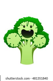 broccoli cartoon character bright juicy on a white background isolated