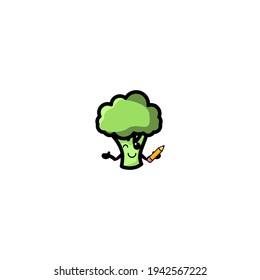 Broccoli Cartoon Character Design Vector Illustration Mascot. Cute, Happy, And Fun Style. Recommended For Vegetable Shop Logo.