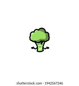 Broccoli Cartoon Character Design Vector Illustration Mascot. Cute, Happy, And Fun Style. Recommended For Vegetable Shop Logo.