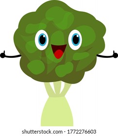 personaje de la caricatura de brócoli humorado col verdura con ojos azules brillantes risas y levanta los pulgares hacia arriba como gesto de aprobación concepto de alimentación saludable y vitaminas