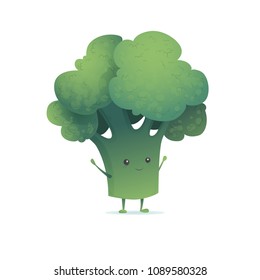 Broccoli cartoon cute fun. Cheerful , funny mascot vector illustration.