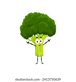 Broccoli cartoon keto diet food character. Isolated vector lively fresh broccoli vegetable personage with cute friendly face, symbolizing a healthy and low-carb option for followers of the keto diet