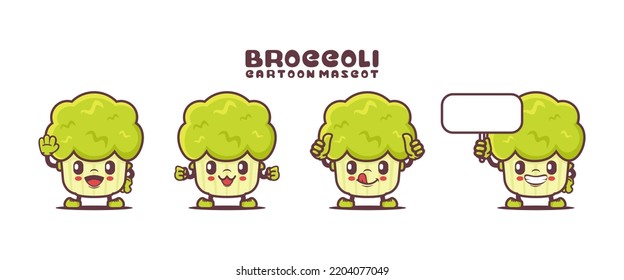 Broccoli cartoon mascot with different expressions. vegetable vector illustration.