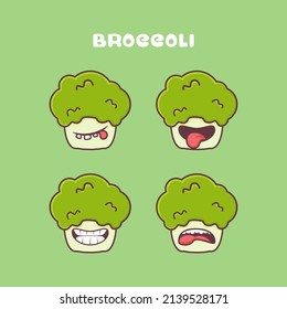 broccoli cartoon. vegetables vector illustration. with different mouth expressions. cute cartoon