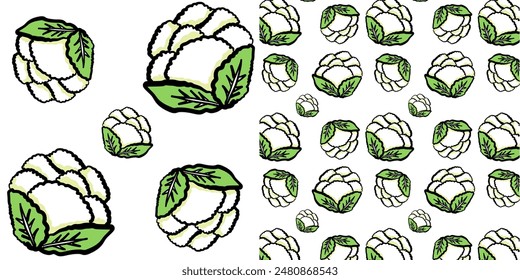 Broccoli or Cauliflower cute Vegetables seamless pattern. Vegetarian healthy bio food background, Vegan organic eco products. illustration.