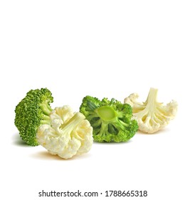 Broccoli and Cauliflower low poly. Fresh, nutritious, tasty Cauliflower and broccoli. Delicious and healthy lunch. Broccoli and Cauliflower in triangulation technique.