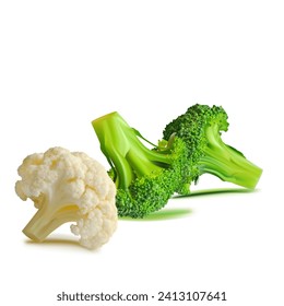 Broccoli and Cauliflower vector. Wonderful antioxidant. Beautiful Broccoli and Cauliflower. Cauliflower in mesh technique. Vector illustration.